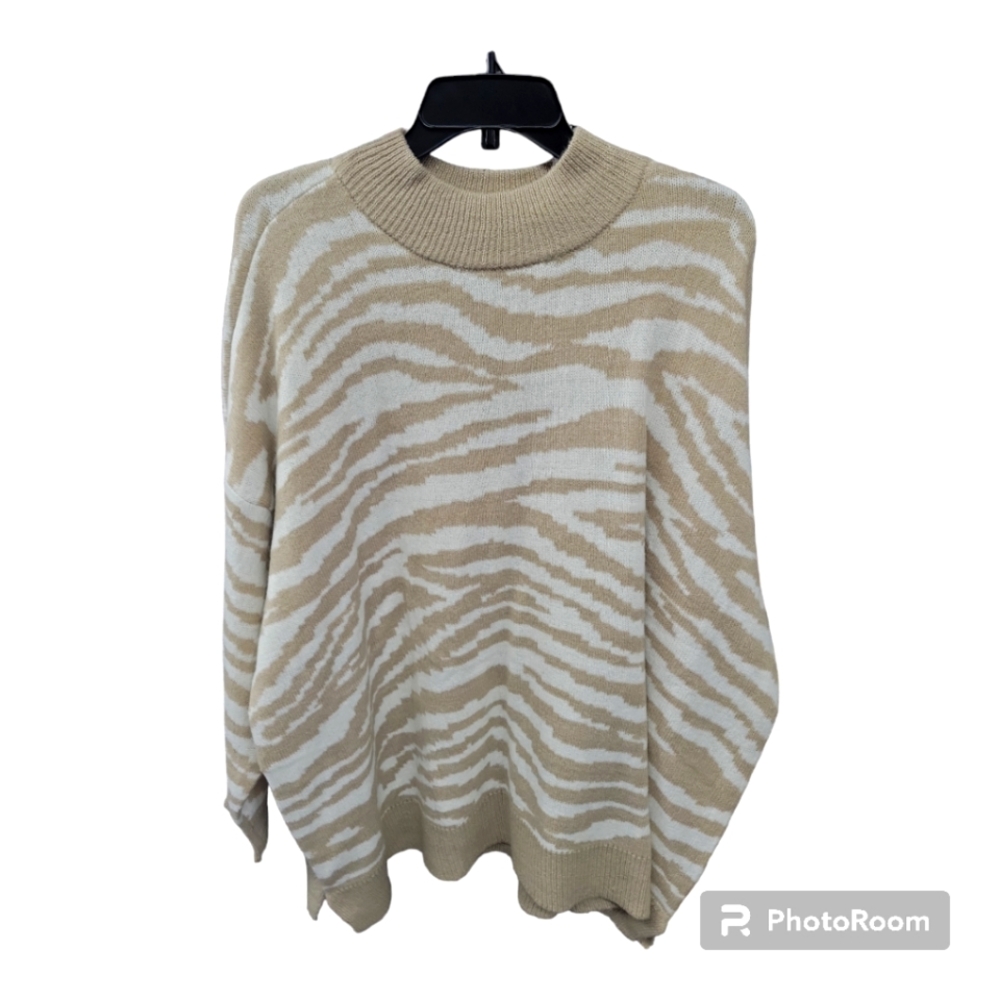 Maurice’s Tan & White Zebra Print Mock Neck Sweater Size 3XL